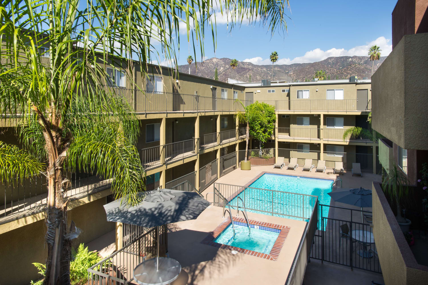 Sunny swimming pool at Legacy at Westglen in Glendale, California