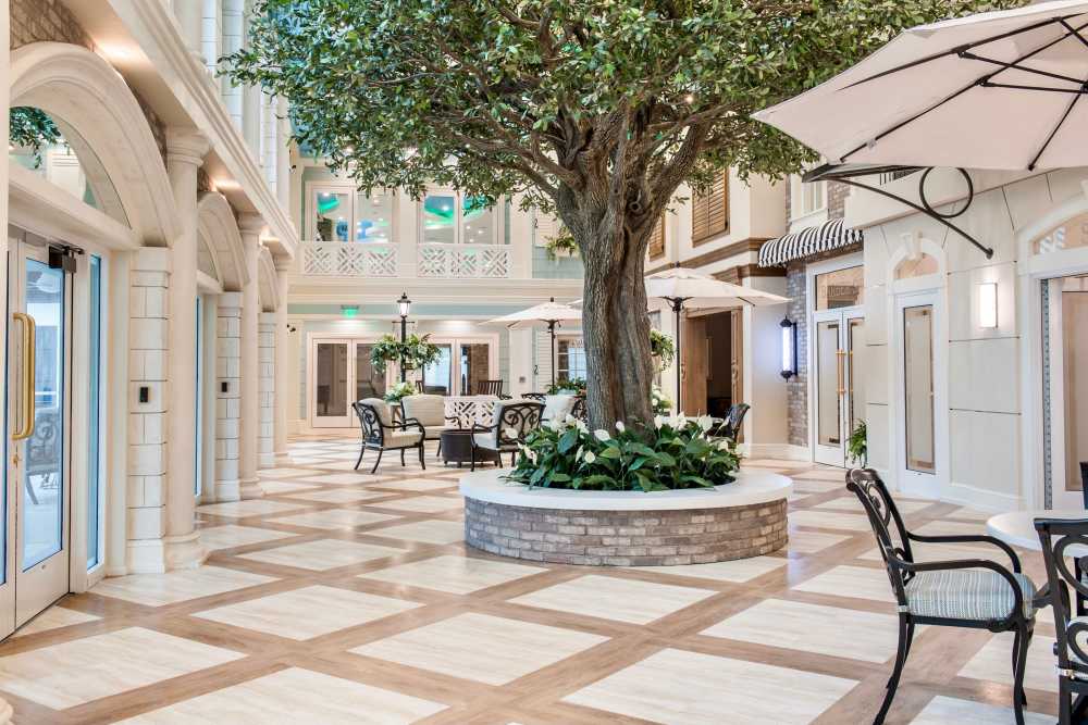 Spacious, well-lit promenade area at The Barclay at Santa Rosa Beach in Santa Rosa Beach. FL
