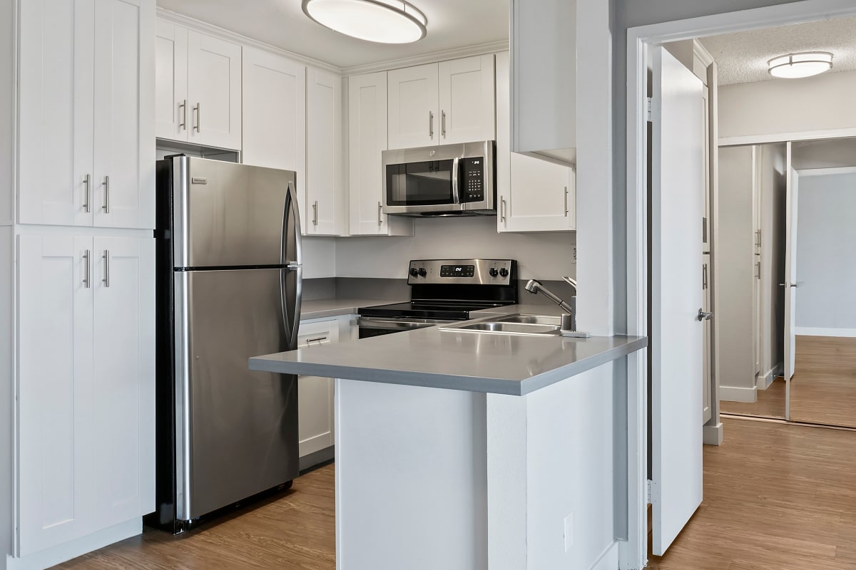 Kitchen with energy efficient appliances at Villa Bianca, West Hollywood, California