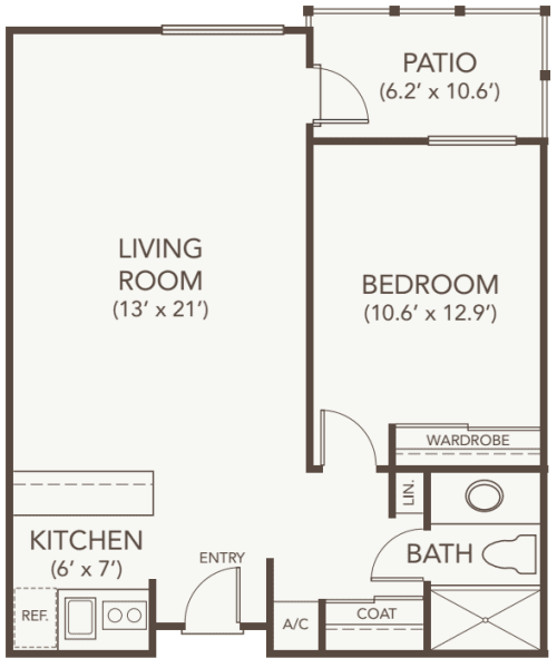 Independent living one bedroom at Oakmont Gardens in Santa Rosa, California
