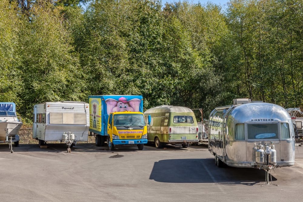 Exterior boat and RV storage at Bainbridge Self Storage in Bainbridge Island, Washington.
