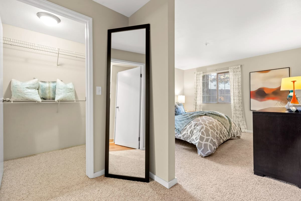 Bedroom with walk-in closet at Indigo Springs, Kent, Washington