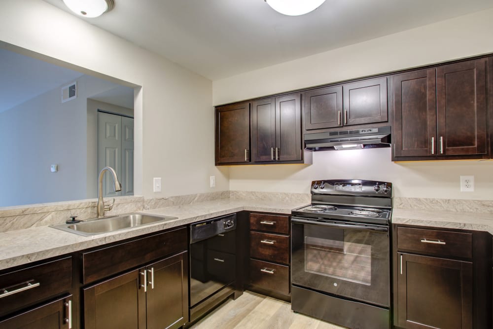 Beautiful kitchen with lots of lighting at Kensington at Beverly Hills in Southfield, Michigan