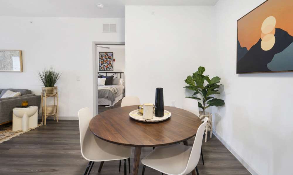 Dining area with chair and table at The Warrick in Nashville, Tennessee