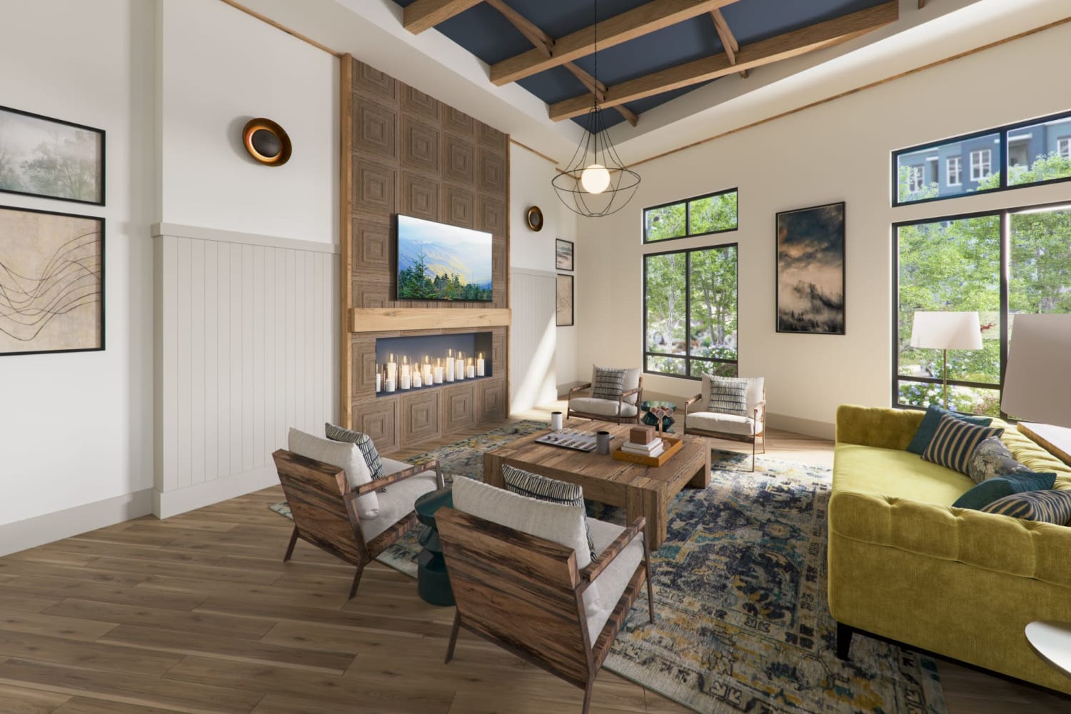 Clubhouse with a fireplace at Mountain Creek in Waynesville, North Carolina