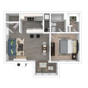 3D Floor Plan Polo - 1x1 at Trinity Lakes in Cordova TN