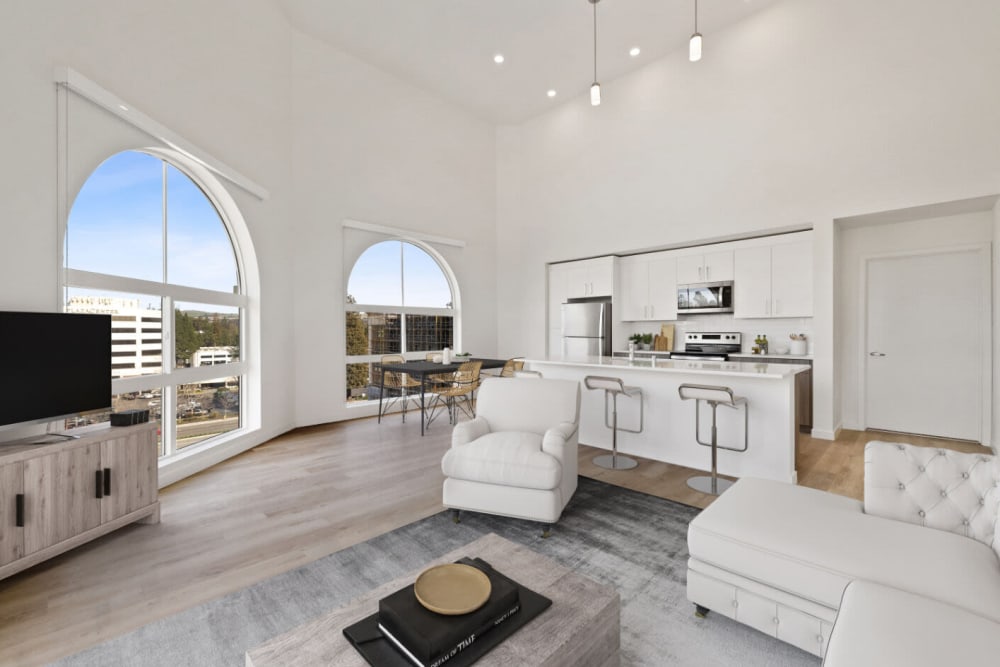 A home with modern furnishings and arched windows at Lincoln Landing in Hayward, California