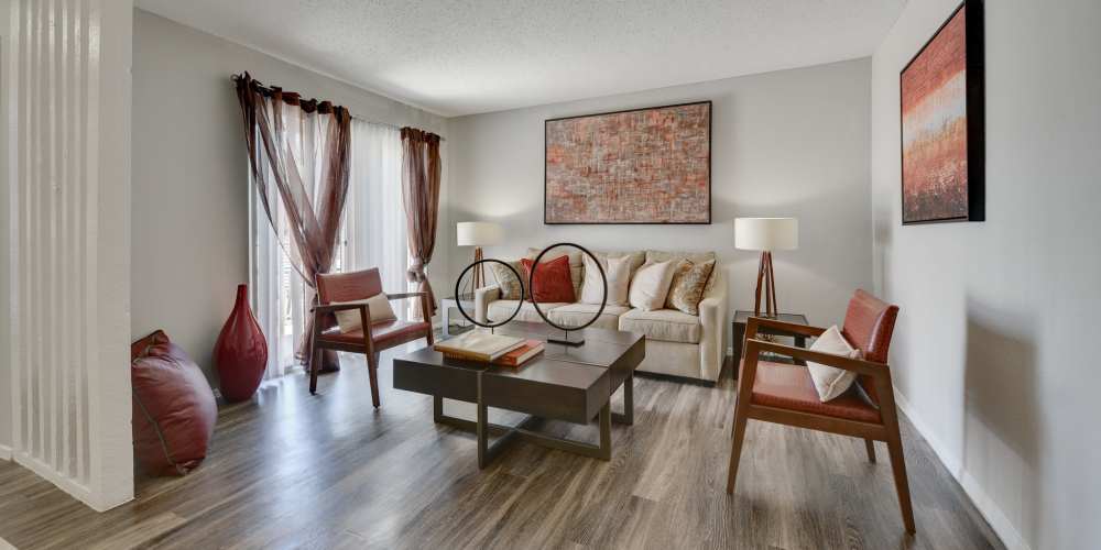 Wood-style flooring in a home at The Fredd Townhomes in San Antonio, Texas