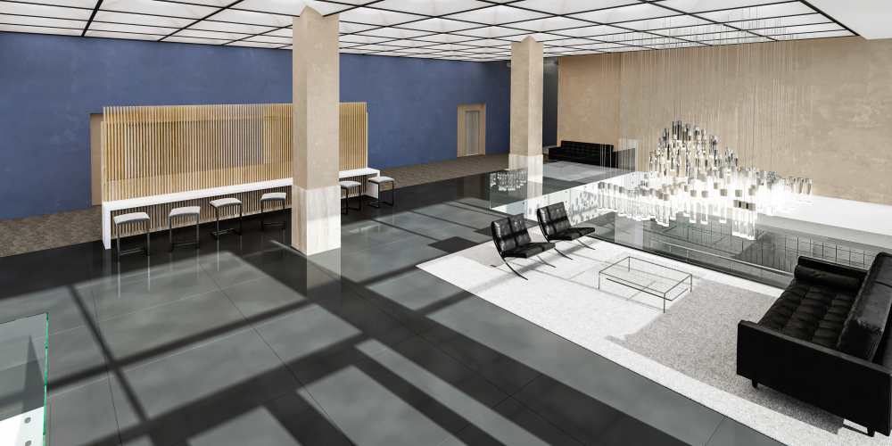 Community lounge at The Bank Tower in Southgate, Michigan