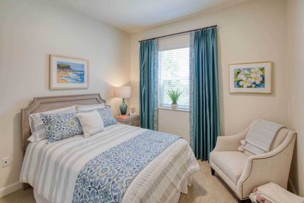 Rendering bedroom and bed at The Bluffs at Hamilton Hill in Novato, California