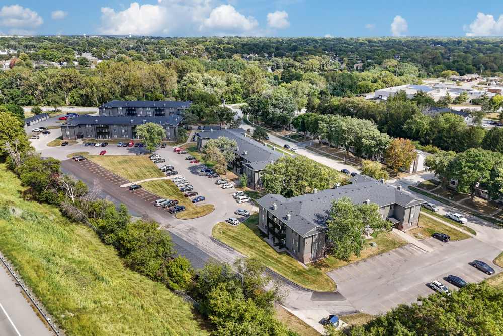 Aerial view of the apartments at Westwood Apartments in West Des Moines,Iowa