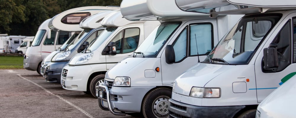 RVs parked at Stor-Room Mini Storage in Troutdale, Oregon