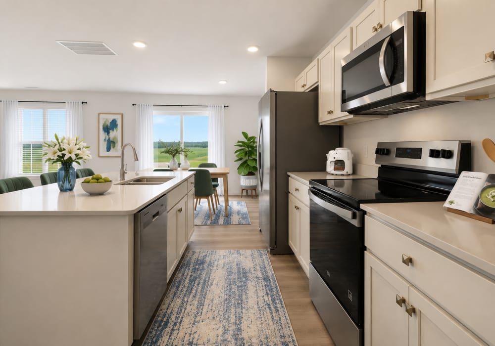 Modern kitchen with white cabinets at Brixin Sonora in Fort Wayne, Indiana