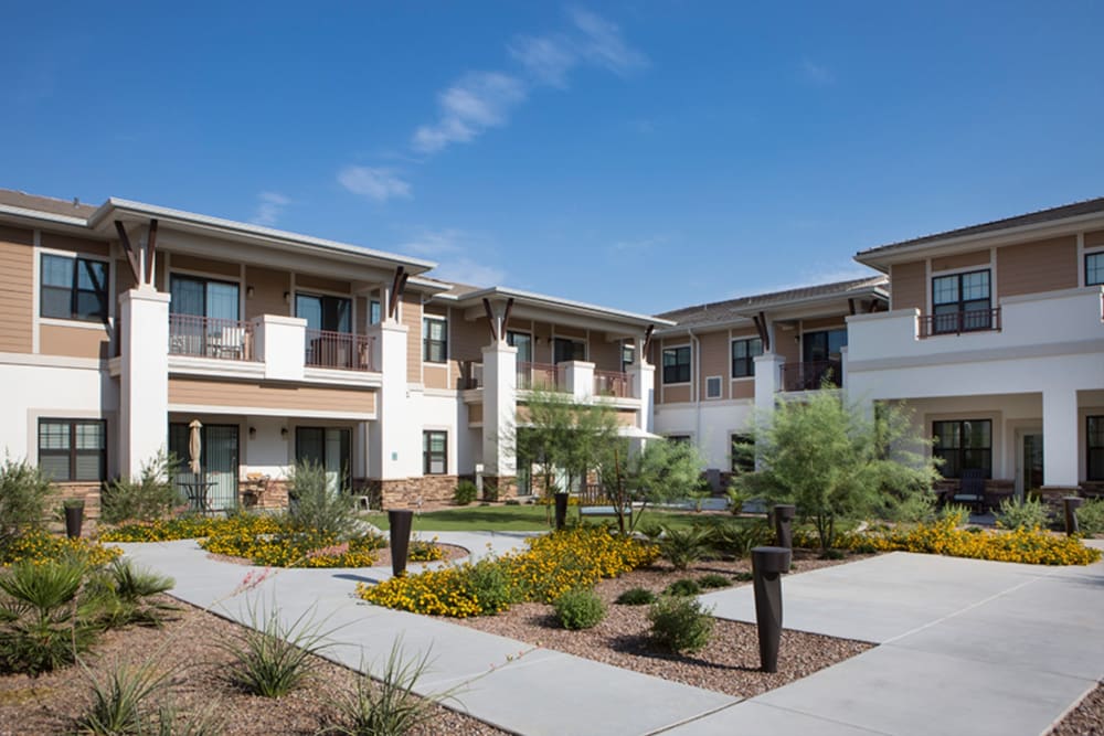 Exterior pathway at Savanna House in Gilbert, Arizona