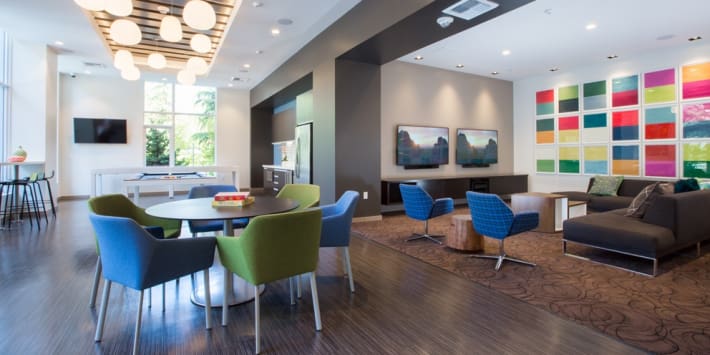 Artfully decorated clubhouse at Cielo in Seattle, Washington