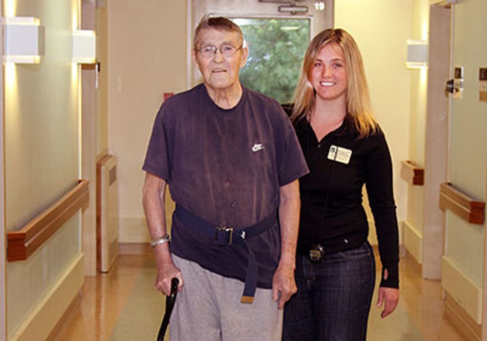 Resident and caregiver at Maple Ridge Care Center in Spooner, Wisconsin