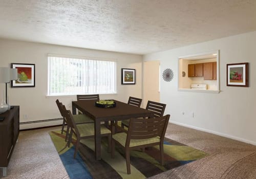 Spacious dining room at Highview Manor Apartments in Fairport, New York