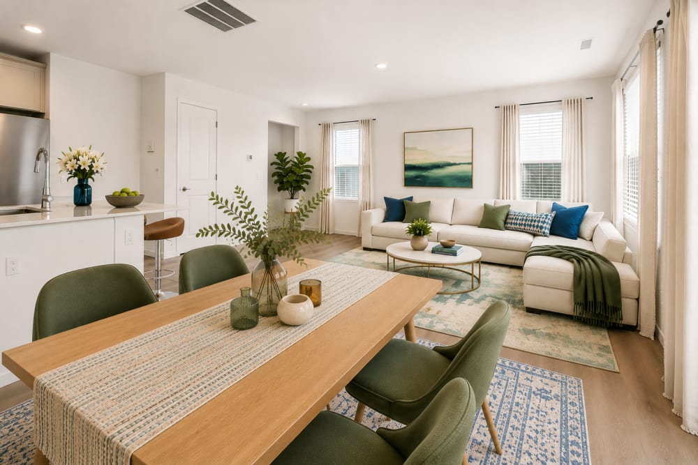 Spacious dining area with open kitchen at Brixin Sonora in Fort Wayne, Indiana