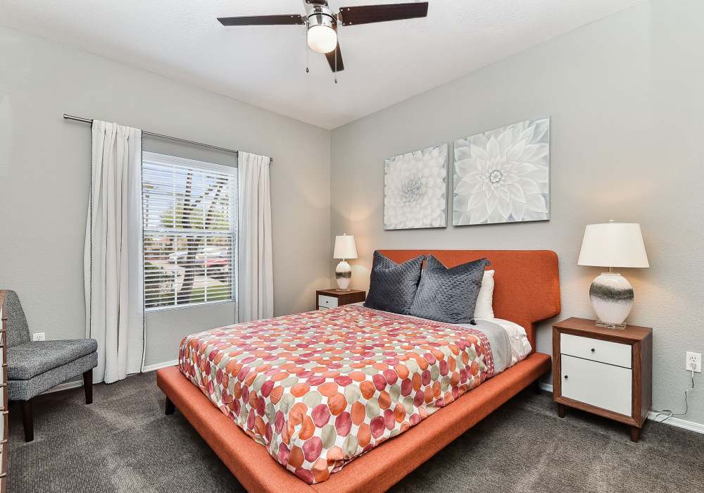 Furnished model bedroom at Luxe @ Ocotillo in Chandler, Arizona