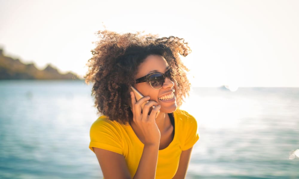 Resident on her phone at The Cove in Fort Walton Beach, Florida