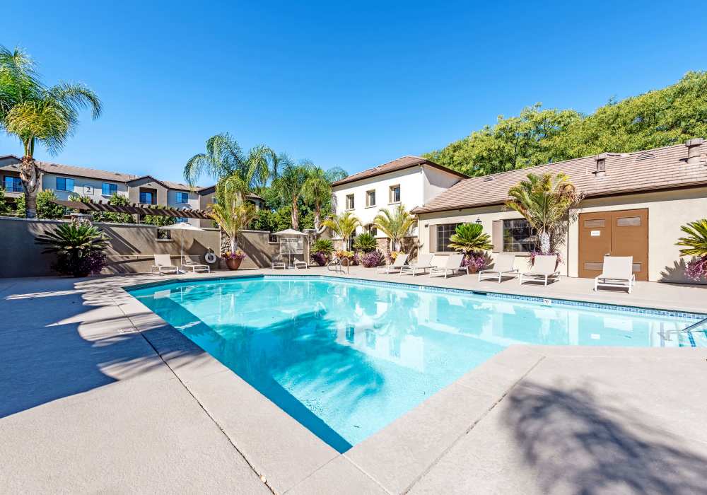 Tranquil swimming pool at Links at Westridge in Valencia, California