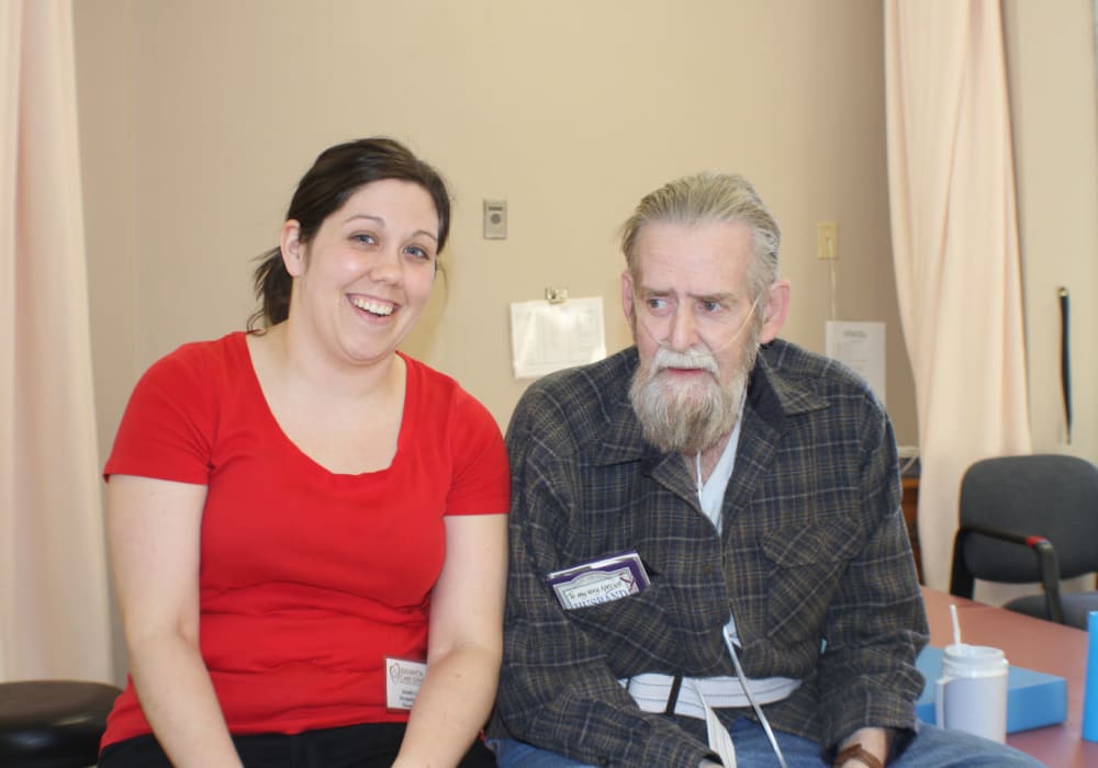 Happy resident and staff member at Edgerton Care Center in Edgerton, Wisconsin