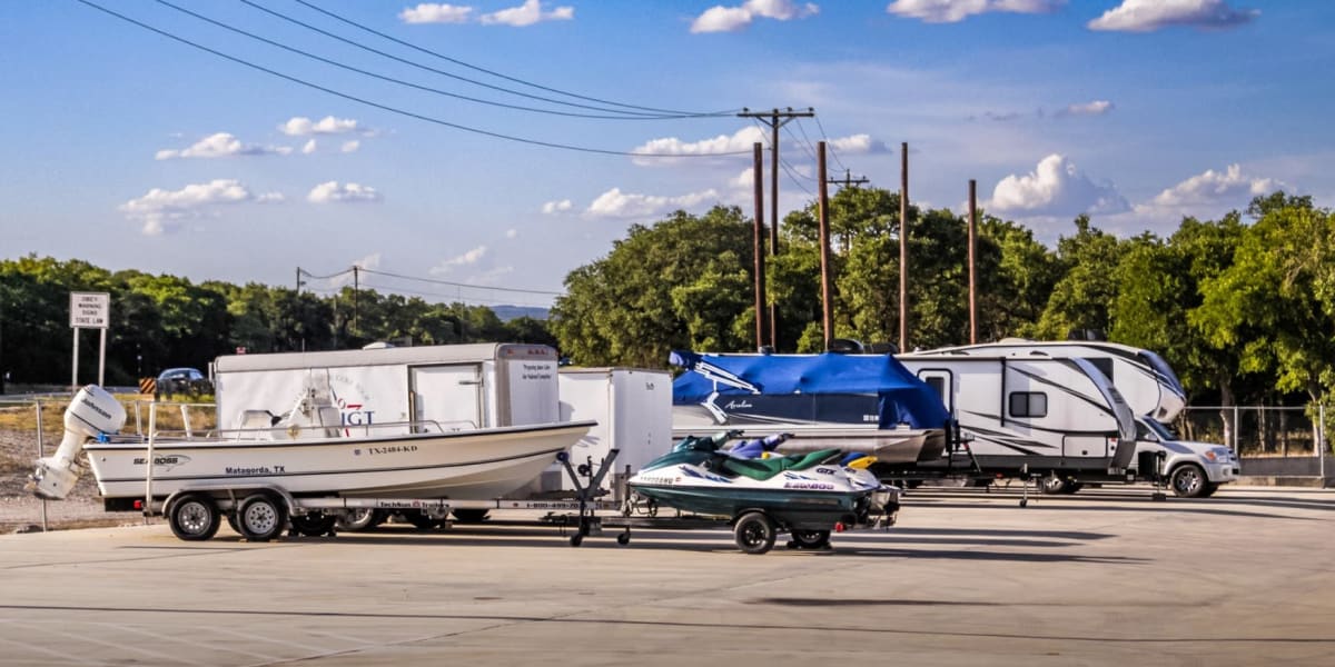 Boats and RVs stored at Another Closet Storage in Spring Branch, Texas