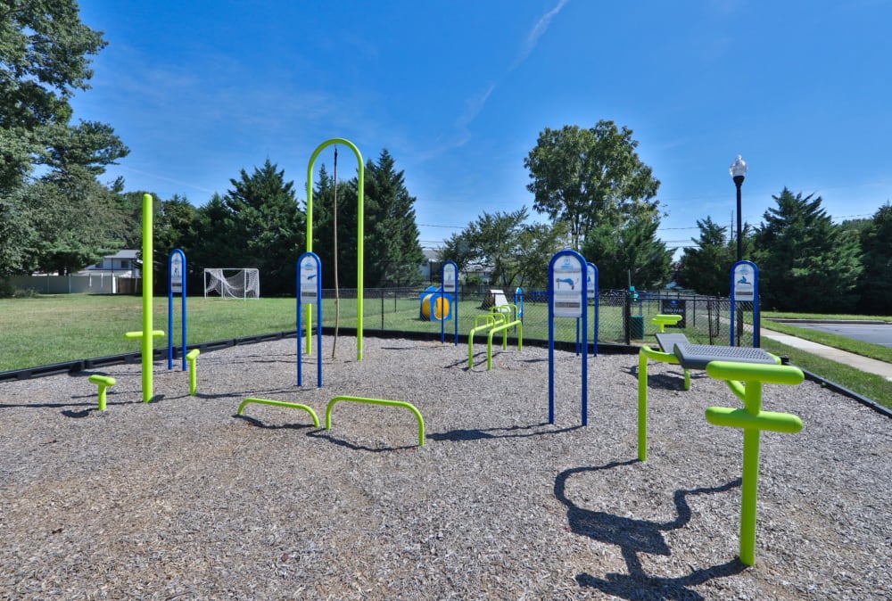 Outdoor fitness stations at Pittsford Garden Apartments in Pittsford, New York