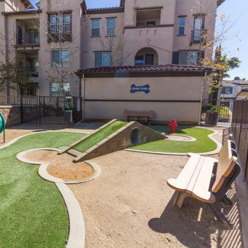 The bark park at Palisades Sierra Del Oro in Corona, California