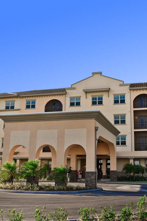 Front exterior of Merrill Gardens at Solivita Marketplace in Kissimmee, Florida.