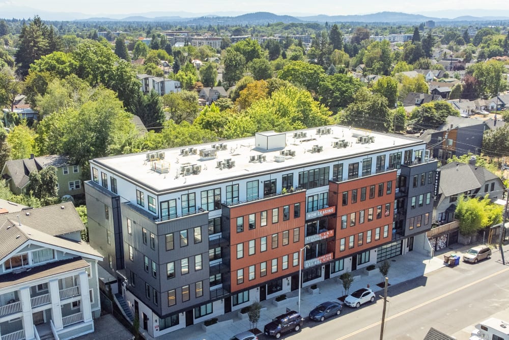 Front of the building at The Robert in Portland, Oregon