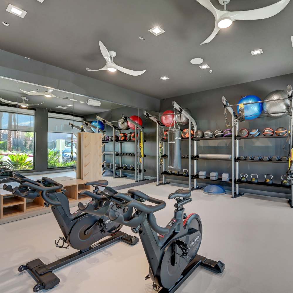 Fitness center with various equipment at Night Fall in Las Vegas. NV