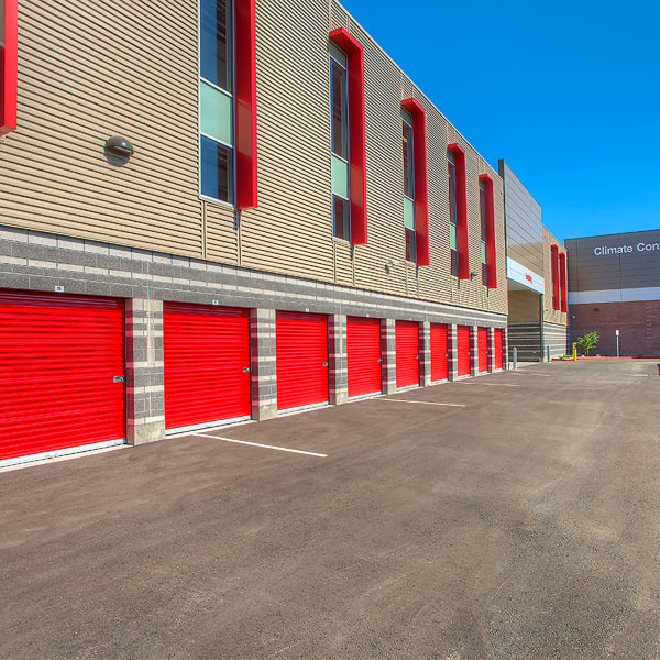 Drive-up storage units at StorQuest Self Storage in Van Nuys, California