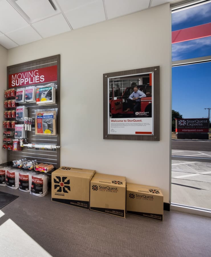 Packing supplies available in the leasing office at StorQuest Express Self Storage in Fountain, Colorado