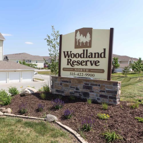 The Woodland Reserve sign in Ankeny, Iowa