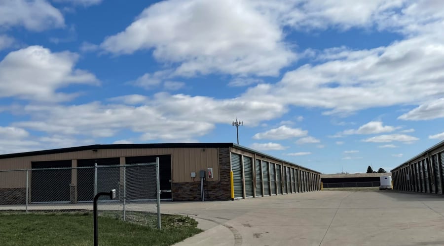 A storage unit filled with boxes at KO Storage in Vermillion, South Dakota