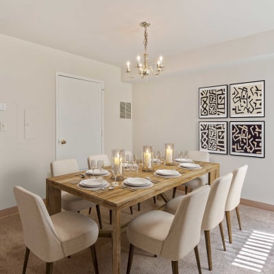 A furnished dining room at North Severn Village in Annapolis, Maryland