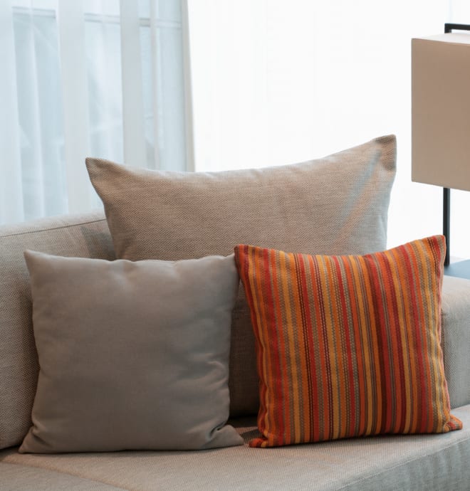 Comfy couch with Pillows at Harvest Glen
