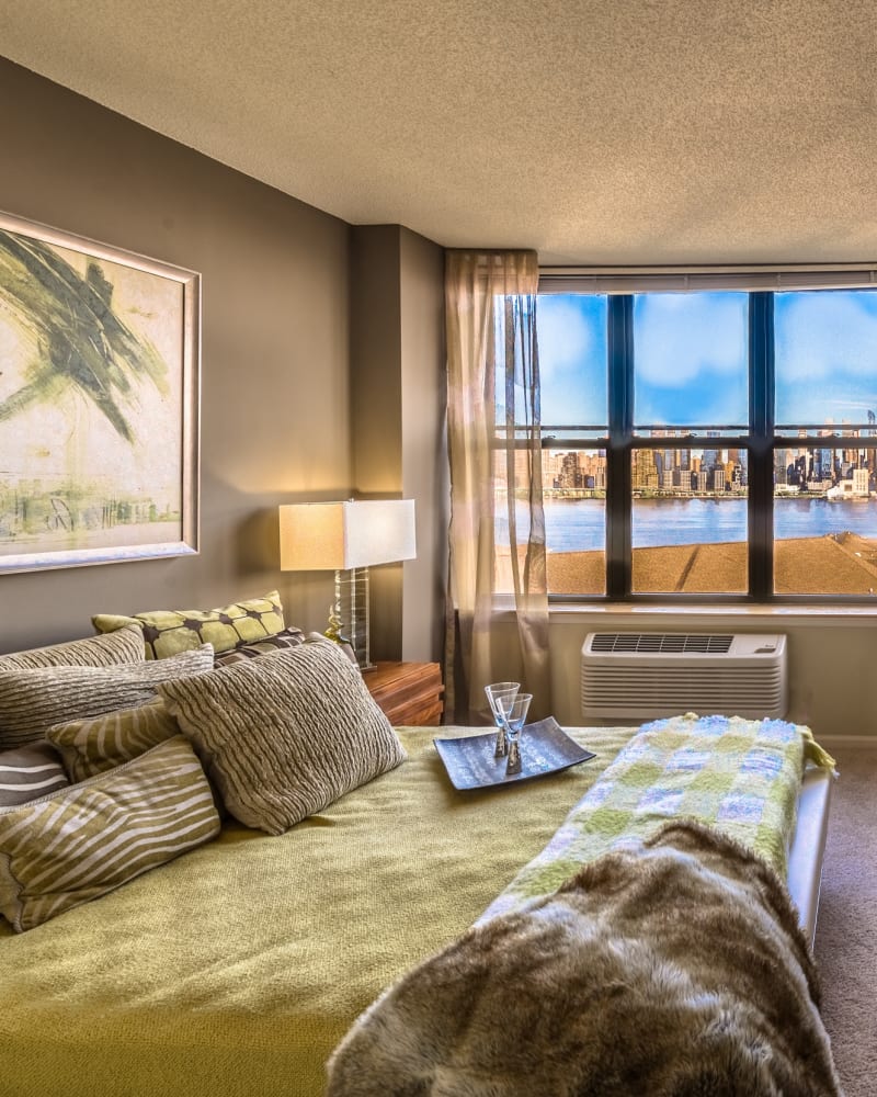 Model bedroom at Riverbend at Port Imperial in West New York, New Jersey