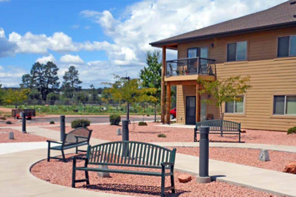 Bench seating at Majestic Rim Retirement Living in Payson, Arizona.