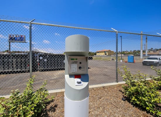 Front entry gate's electronic access point at A-1 Self Storage in Fountain Valley, California