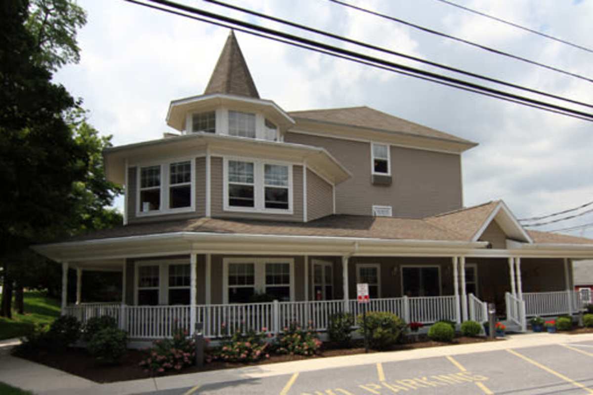 Entrance with covered porch at Shippen House in Shippensburg, Pennsylvania
