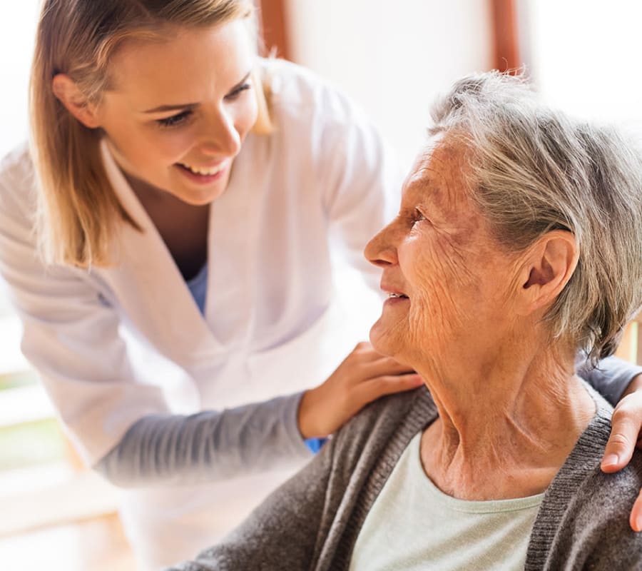 Resident being helped by staff  at Brightwater Senior Living of Tuxedo in Winnipeg, Manitoba