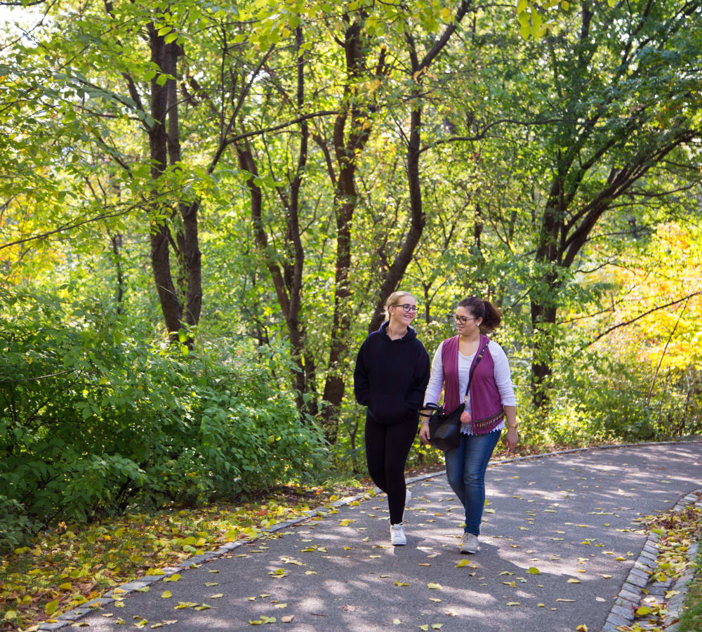 Friend walking on a trail in Derry, New Hampshire near Chelmsford Hardy Place