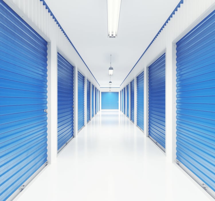 Bright and clean interior storage unit hallway at Storage Star in Federal Way, Washington