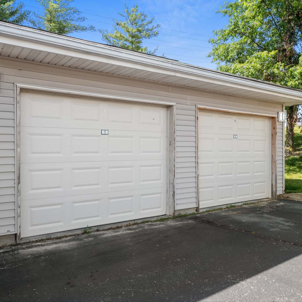 Outdoor garages at Vida Apartments in St. Charles, Missouri