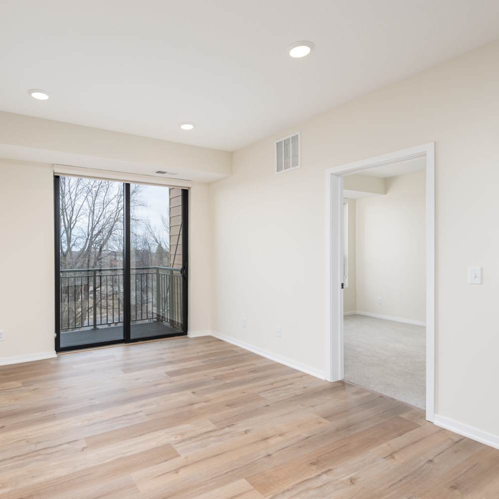 Living area in the modern apartment at The Uptown Apartments in Waconia, Minnesota