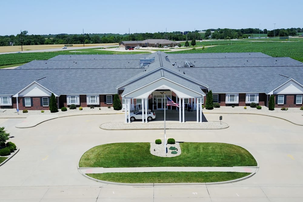 The exterior view of Garden Place Waterloo in Waterloo, Illinois. 