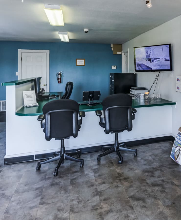 Inside the leasing office at StorQuest Economy Self Storage in North Salt Lake, Utah