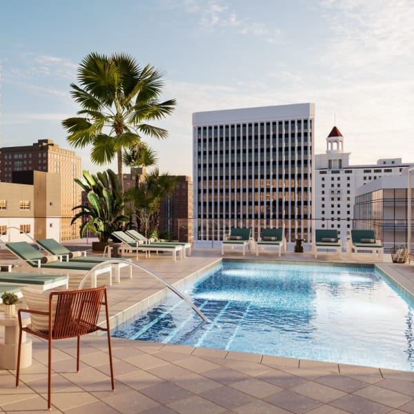 Resort-style pool at Aster, Long Beach, California